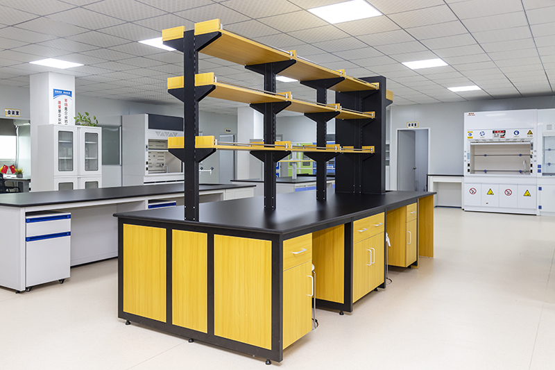 Lab workbench with shelves