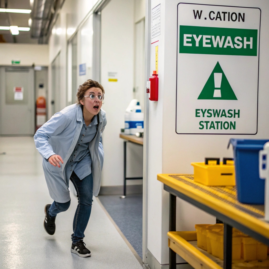 Rush to use Eyewash Sation